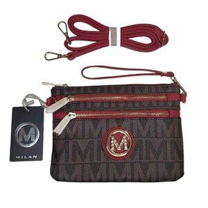 New Milan M Signature Crossbody Wristlet Brown Red Gold